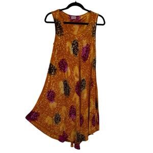 Go Gal Sleeveless Swim Cover Up Dress One Size Orange Batik Scoopneck A Line